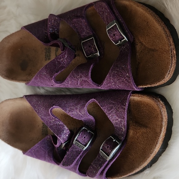 Papillio made By Birkenstock Purple Sparkle Suede Buckle Sandals - Picture 4 of 14